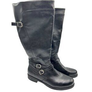 Yuu Womens Black Knee-High Camron Riding Boots With Buckle Accents 12 Wide Calf